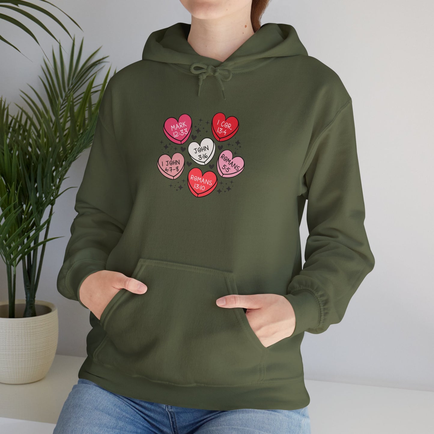 Love Heart Motif Hoodie - Valentine's Day Unisex Sweatshirt