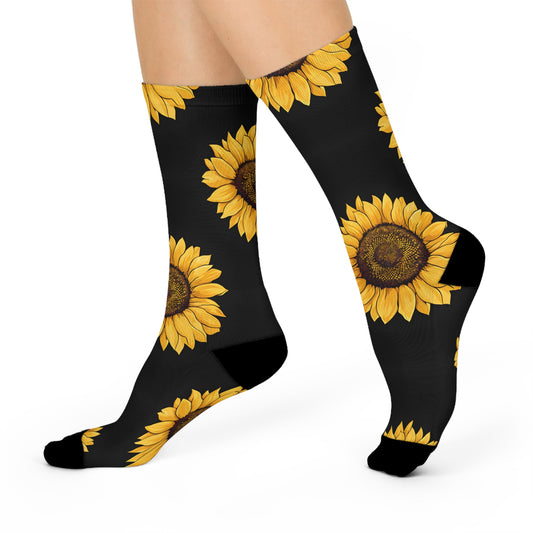 Sunflower Cushioned Crew Socks, Comfortable Floral Socks, Gift for Her, Spring Fashion, Perfect for Casual Wear, Vacation Essentials