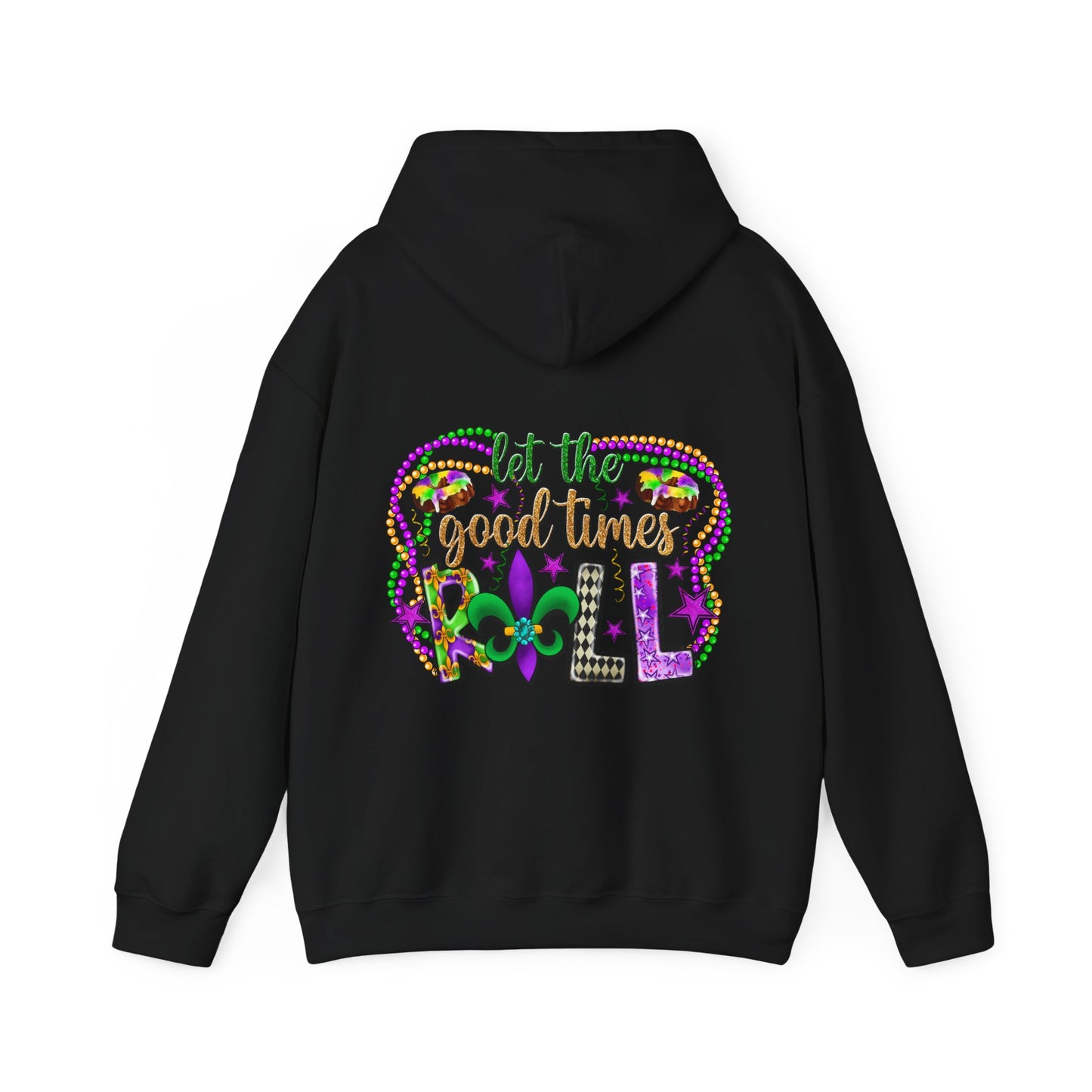 Mardi Gras Celebration Hoodie, Unisex Heavy Blend Sweatshirt, Fun Graphic Pullover, Party Apparel, Carnival Clothing, Festival Outfit