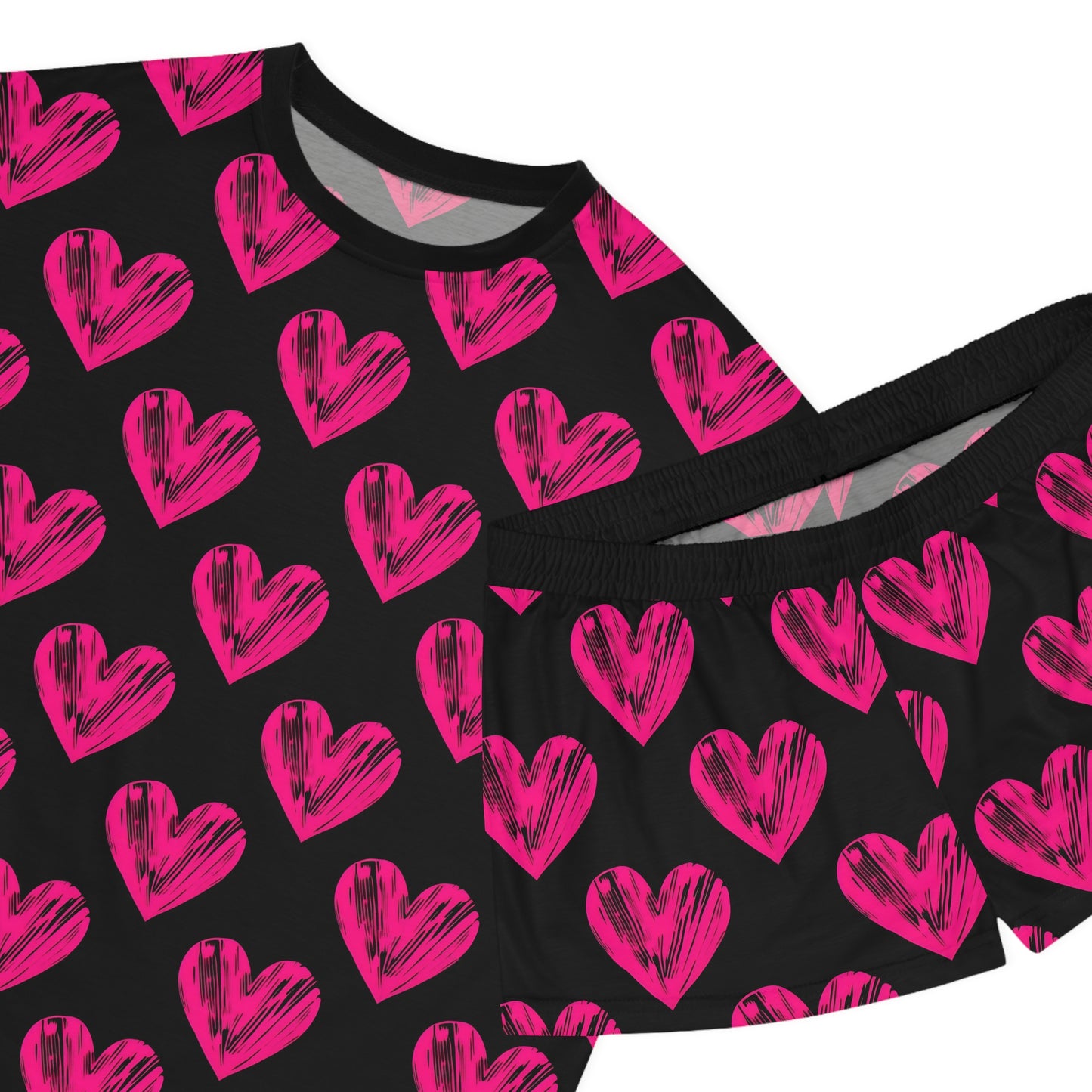 Heart Printed Women's Short Pajama Set - Cute and Comfy Sleepwear for Valentine's Day