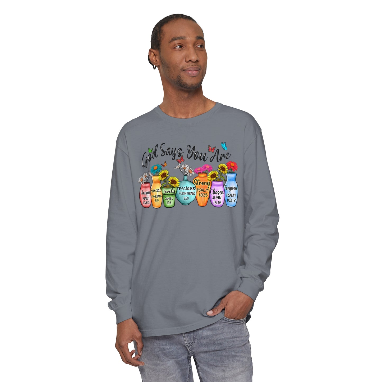 Inspirational Long Sleeve Tee - "God Says You Are" Apparel, Motivational Gift, Faith-Based Shirt, Spring Fashion, Unisex Tee