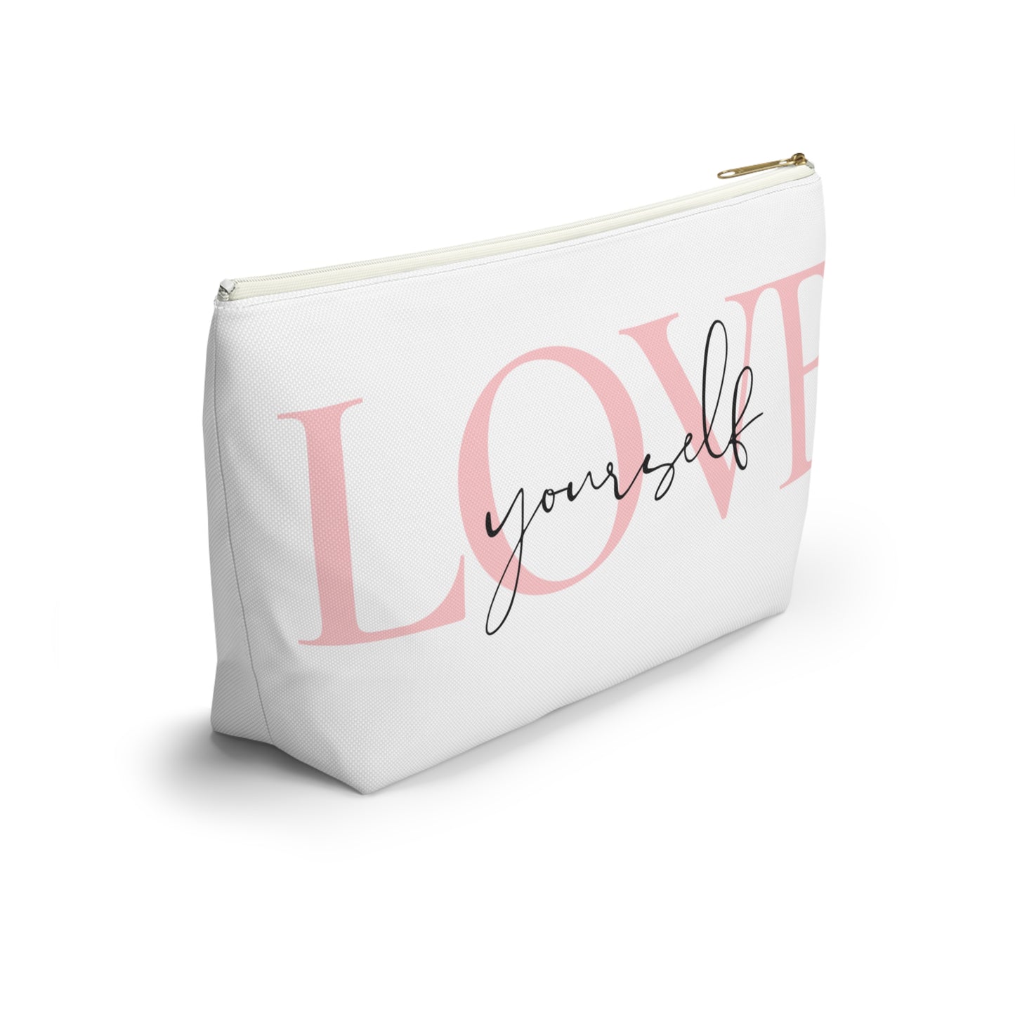 Love Yourself Accessory Pouch, Motivational Makeup Bag, Self-Care Gift, Pink Quote Pouch, Everyday Carry All, Cosmetic Bag, Travel