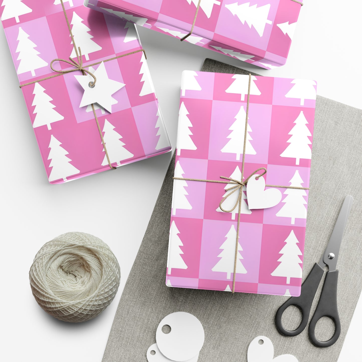 Wrapping Paper, Whimsical Christmas Pink Tree Design, Eco-Friendly Holiday Gift Wrap - Party Supplies, Seasonal Decor, Festive Wrap