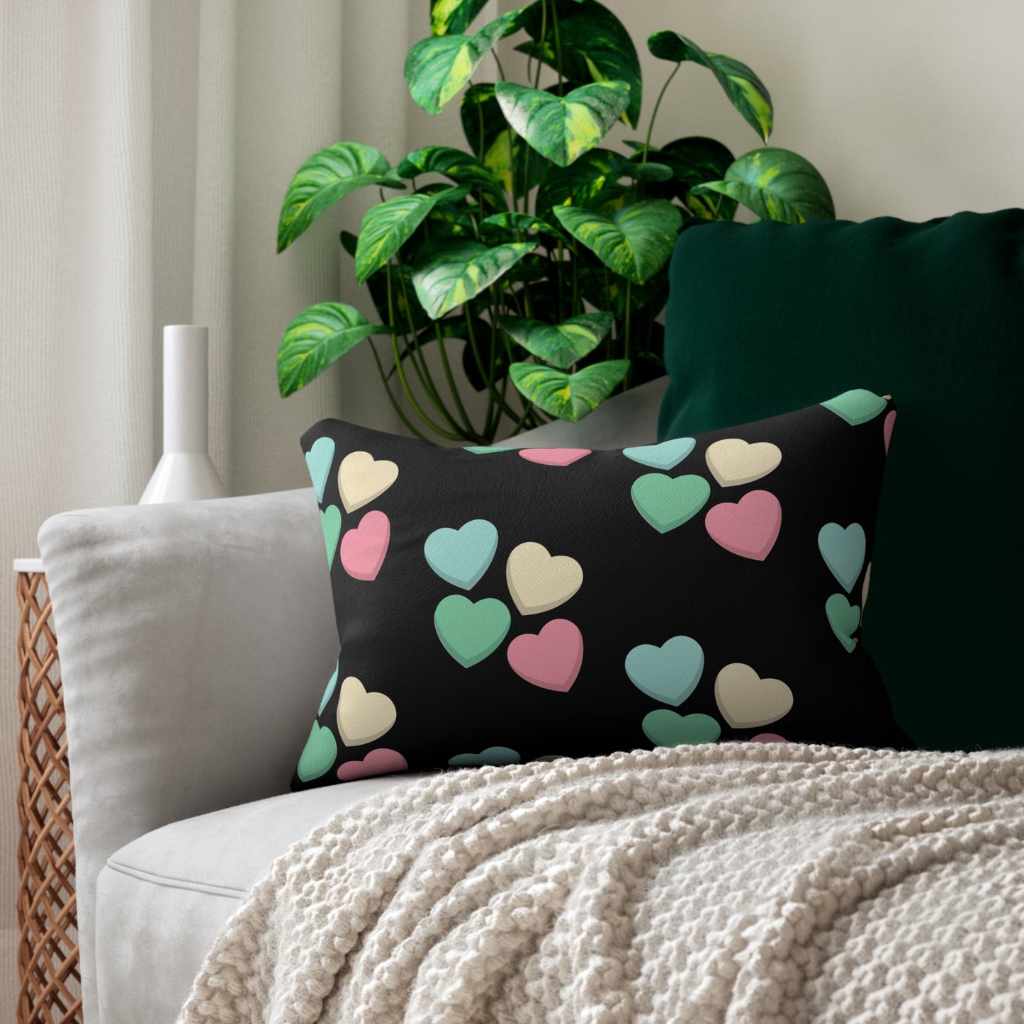 Colorful Heart Pattern Lumbar Pillow, Cute Home Decor, Valentine's Gift, Cozy Accent Pillows, Bedroom, Living Room