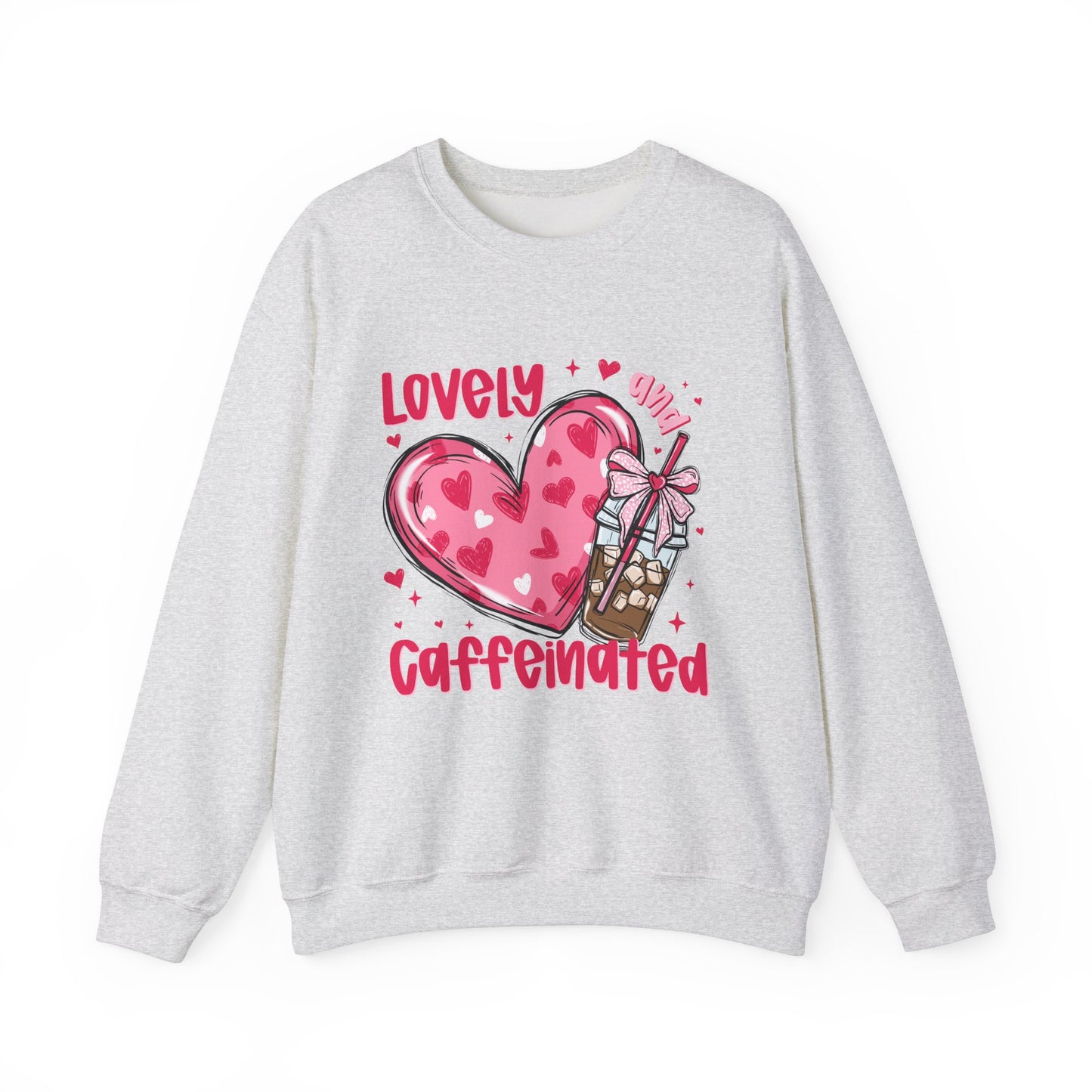 Lovely Caffeinated Unisex Crewneck Sweatshirt - Cozy Heart Design