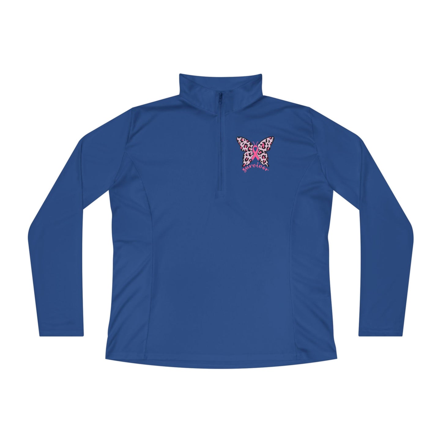 Ladies Butterfly Quarter-Zip Pullover - Perfect for Active Lifestyles & Casual Wear, Breast Cancer Awareness