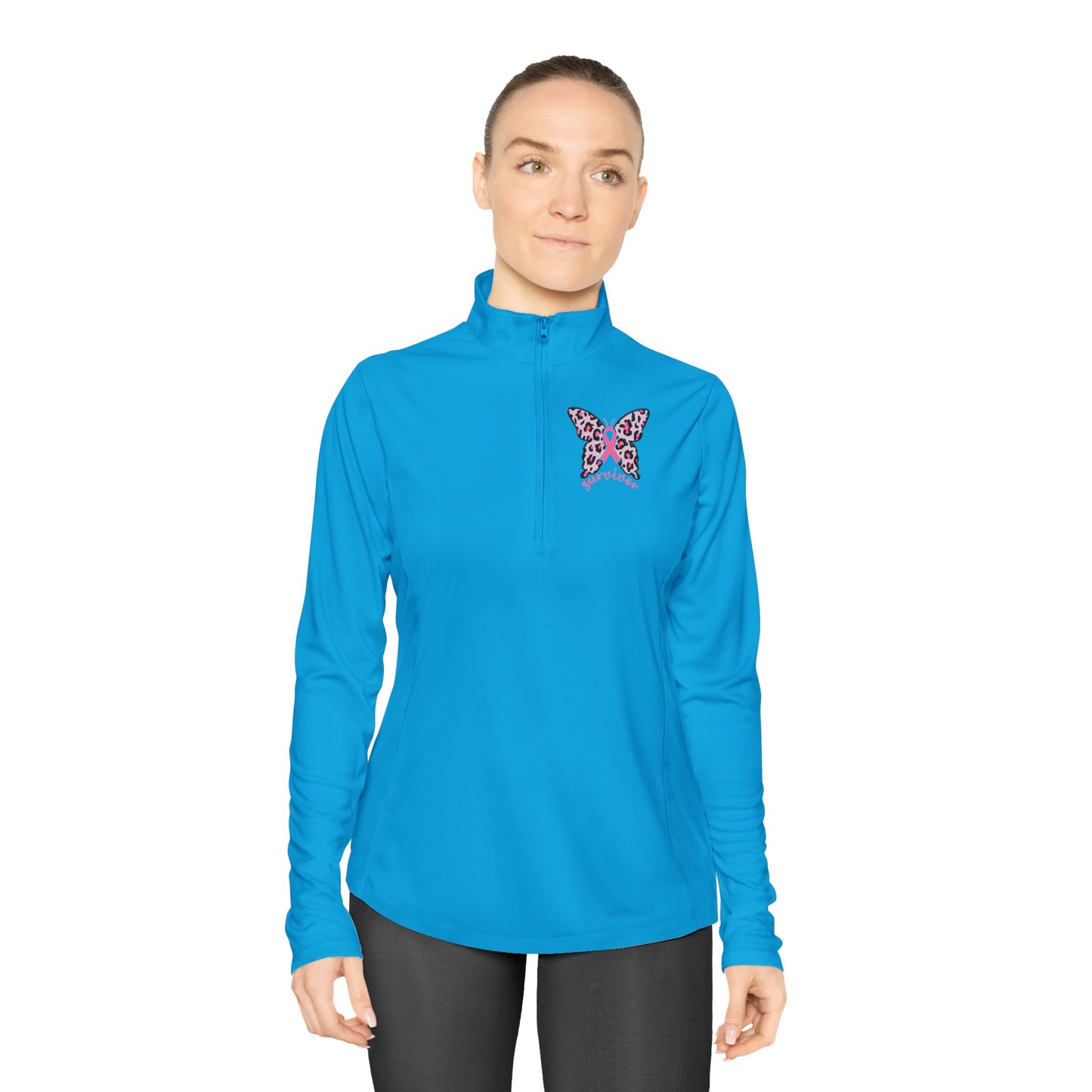 Ladies Butterfly Quarter-Zip Pullover - Perfect for Active Lifestyles & Casual Wear, Breast Cancer Awareness