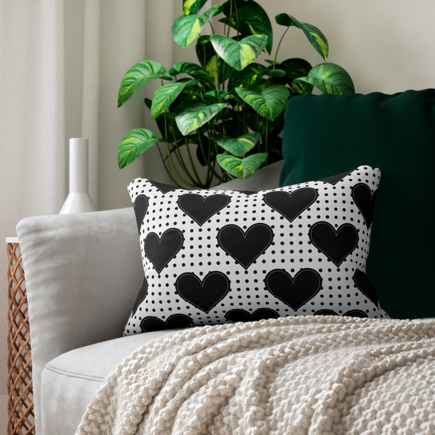 Black Heart Polka Dot Lumbar Pillow – Cozy Home Decor Accent