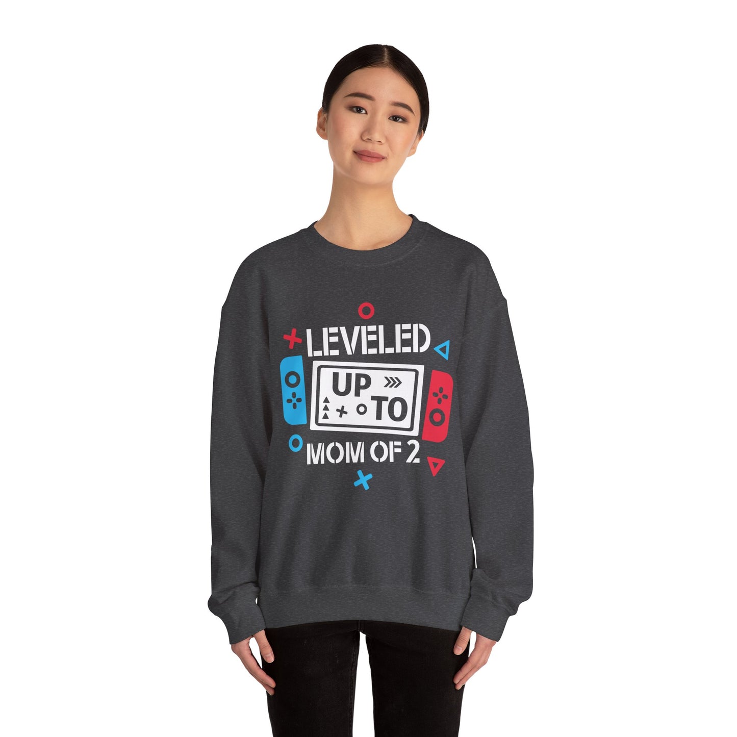 Leveled Up Mom of 2 Crewneck Sweatshirt – Gaming Gift for Moms