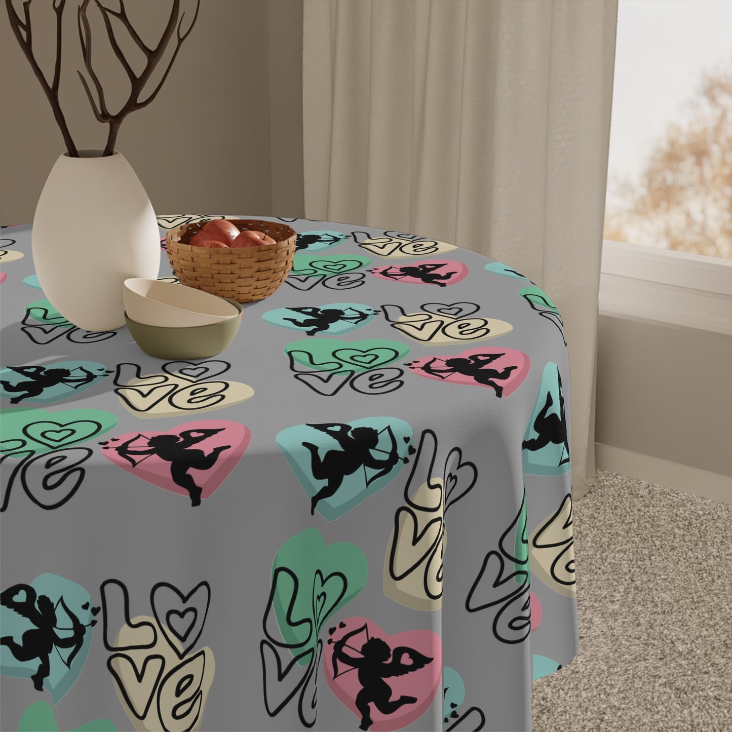 Colorful Love-themed Valentine's Day Tablecloth for Parties and Celebrations