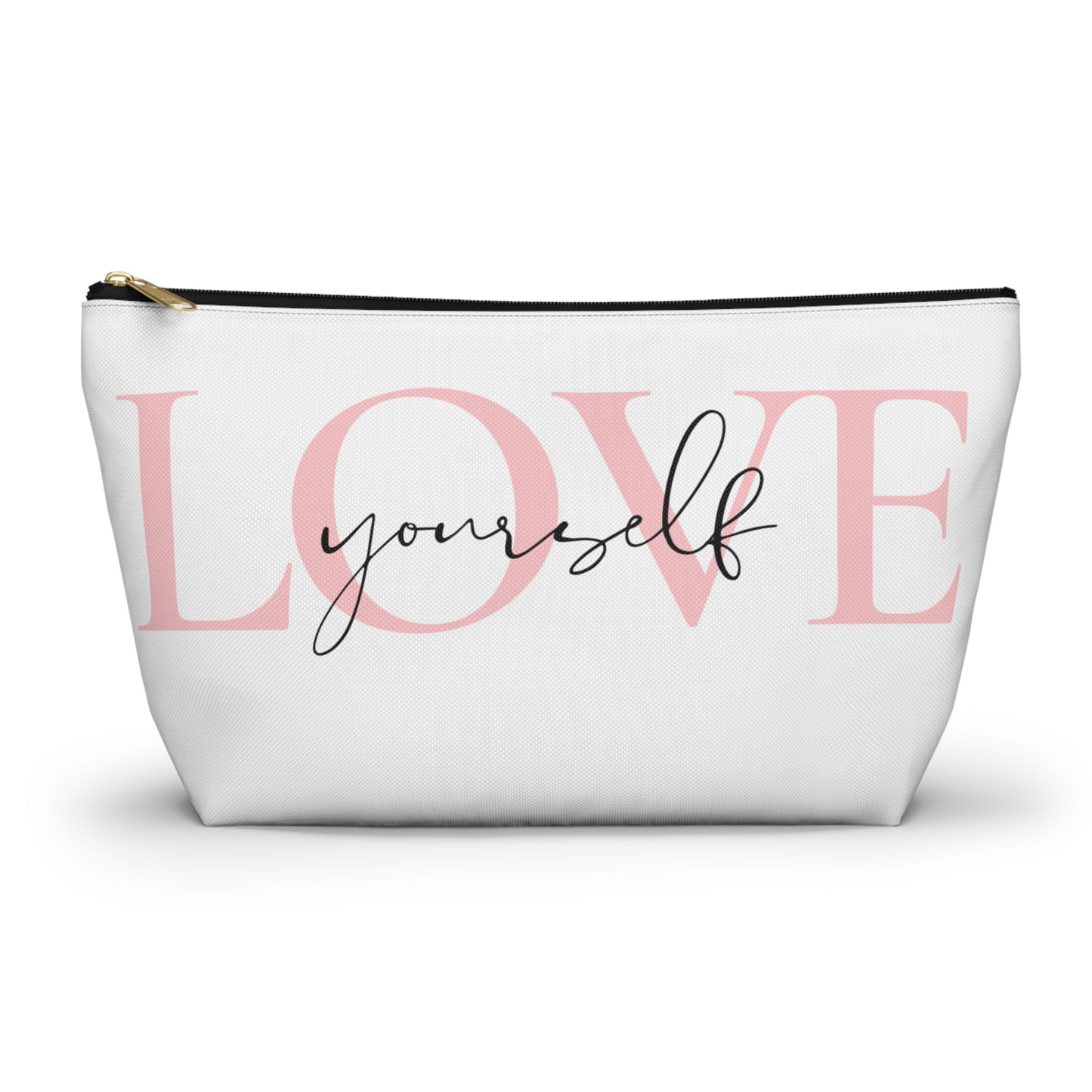 Love Yourself Accessory Pouch, Motivational Makeup Bag, Self-Care Gift, Pink Quote Pouch, Everyday Carry All, Cosmetic Bag, Travel