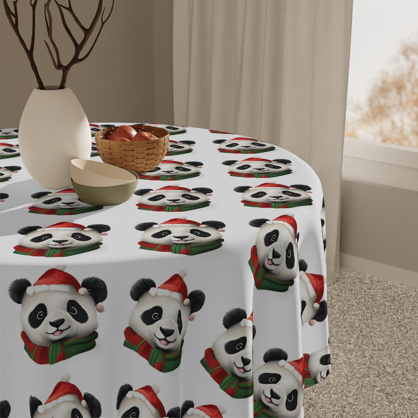 Panda Tablecloth, Christmas Party Decoration, Family Gathering, Gift Wrap, Holiday Decor, Festive Panda Design