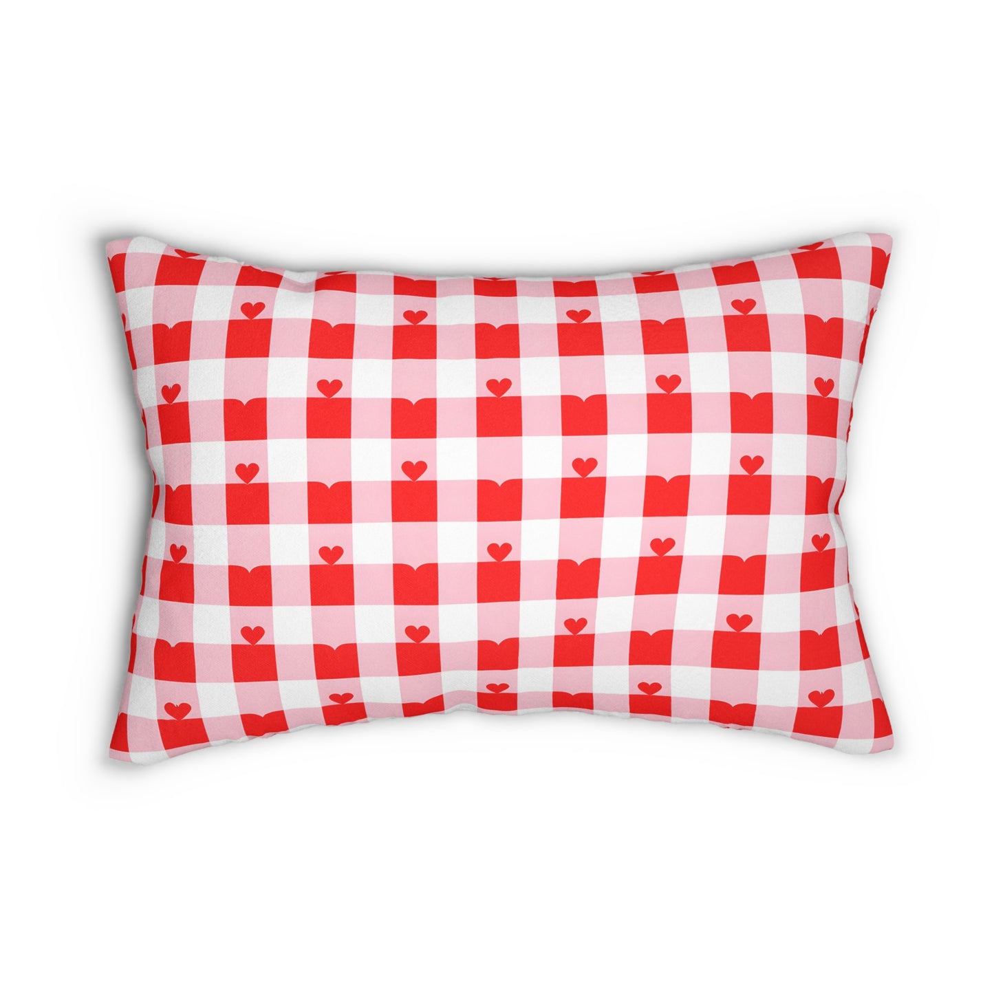 Red Heart Check Lumbar Pillow - Cozy Home Decor for Love and Romance