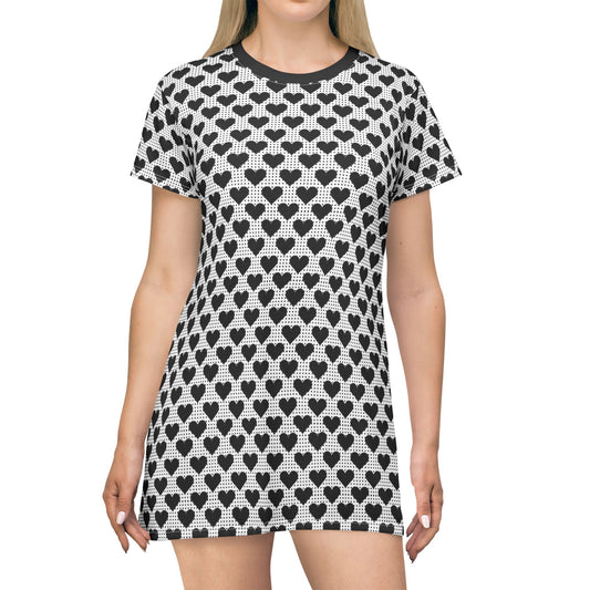 Heart Print T-Shirt Dress for Casual Wear