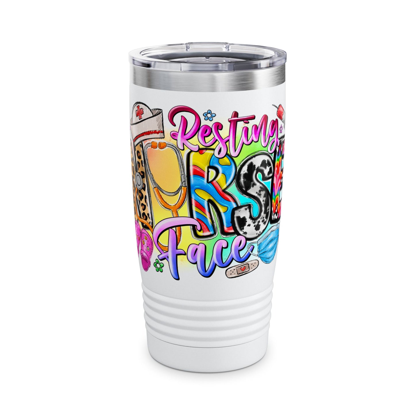 Resting Face Tumbler, 20oz Ringneck Travel Mug for Nurses, Gift for Healthcare Workers, Funny Coffee Cup