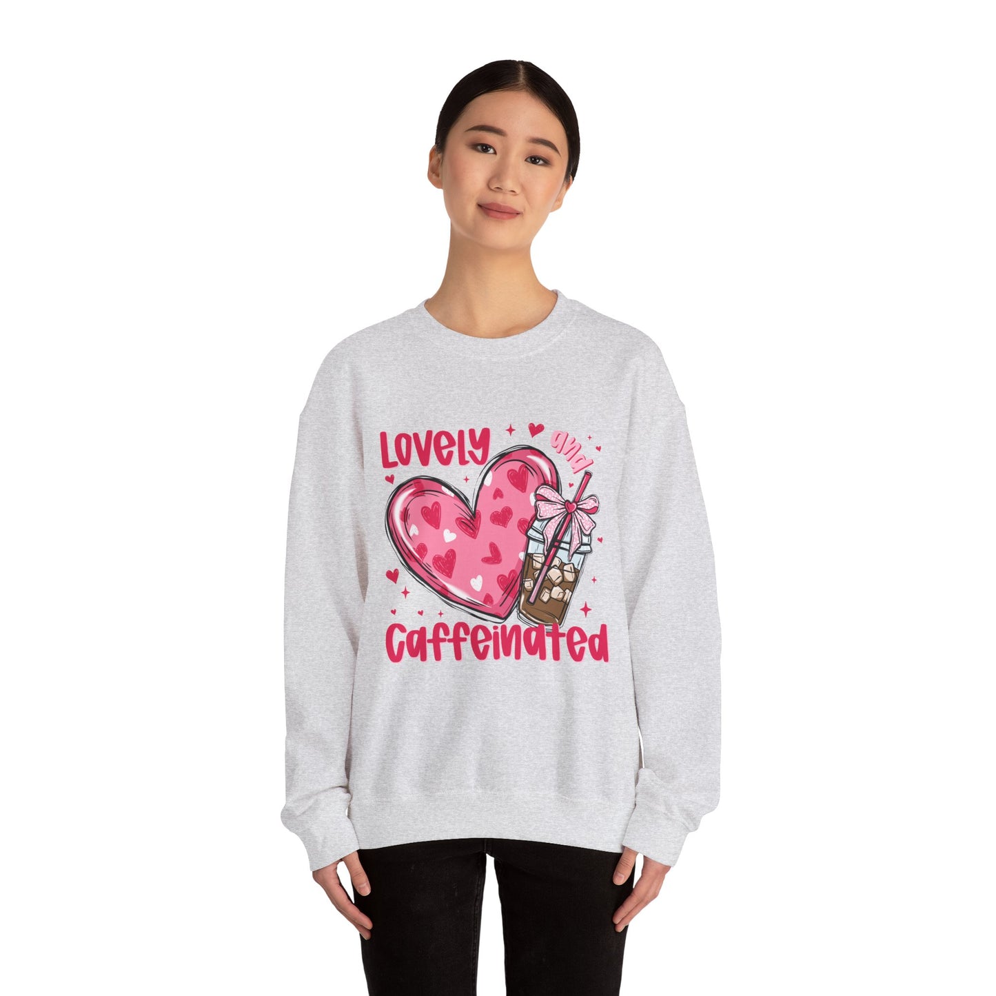 Lovely Caffeinated Unisex Crewneck Sweatshirt - Cozy Heart Design