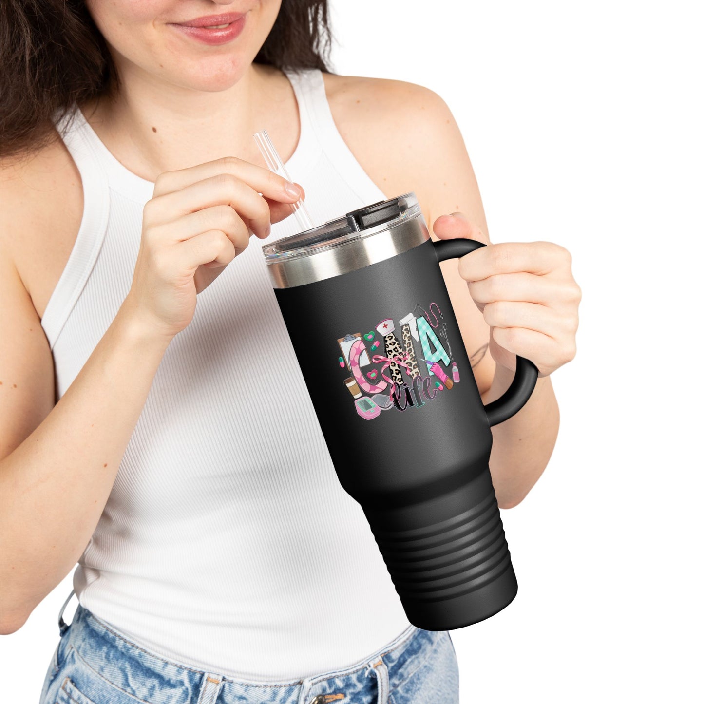 Travel Mug, 40oz 'Glam Life' Design for Medical Professionals, CNA Life