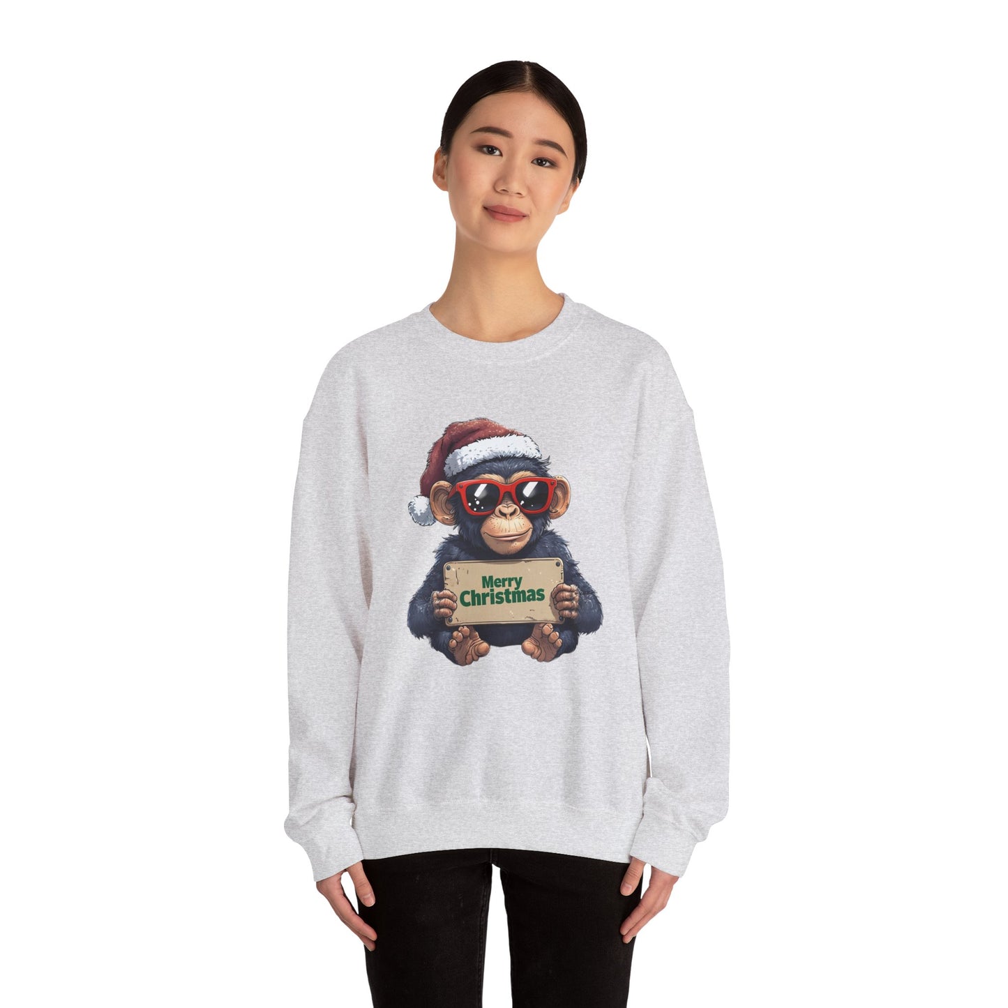 Merry Christmas Monkey Sweatshirt, Funny Holiday Crewneck, Unisex Gift, Christmas Apparel, Winter Wear, Cute Chimp Design