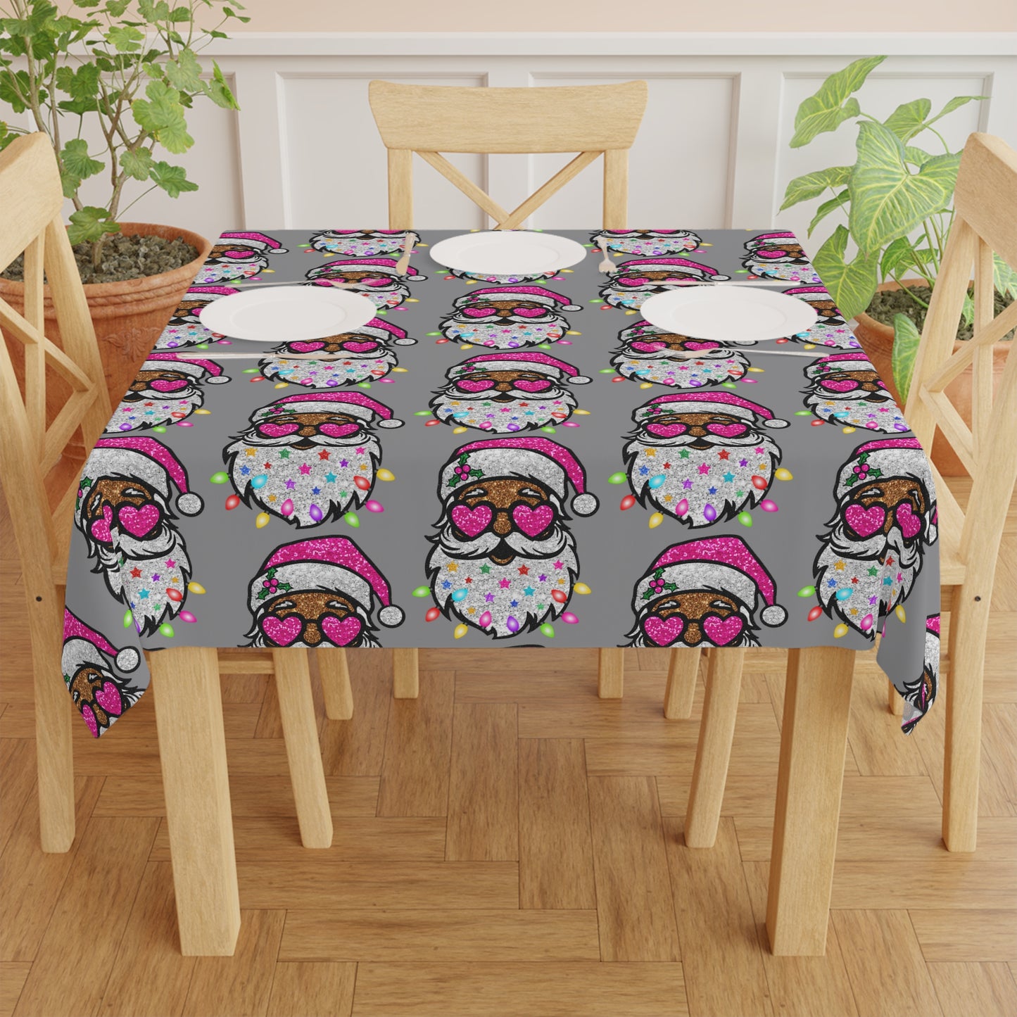 Festive Santa Tablecloth with Colorful Lights – Perfect for Holiday Gatherings