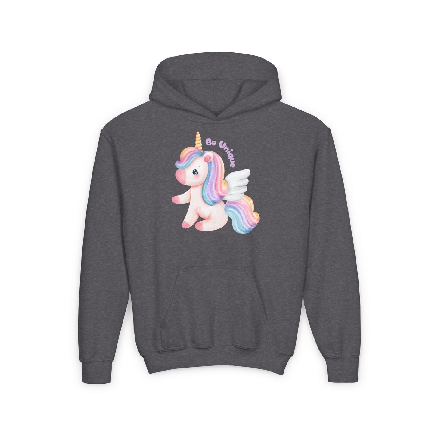 Youth Unicorn Hoodie, Be Unique Hooded Sweatshirt, Kids Gift, Birthday Present, Magical Apparel for All Occasions