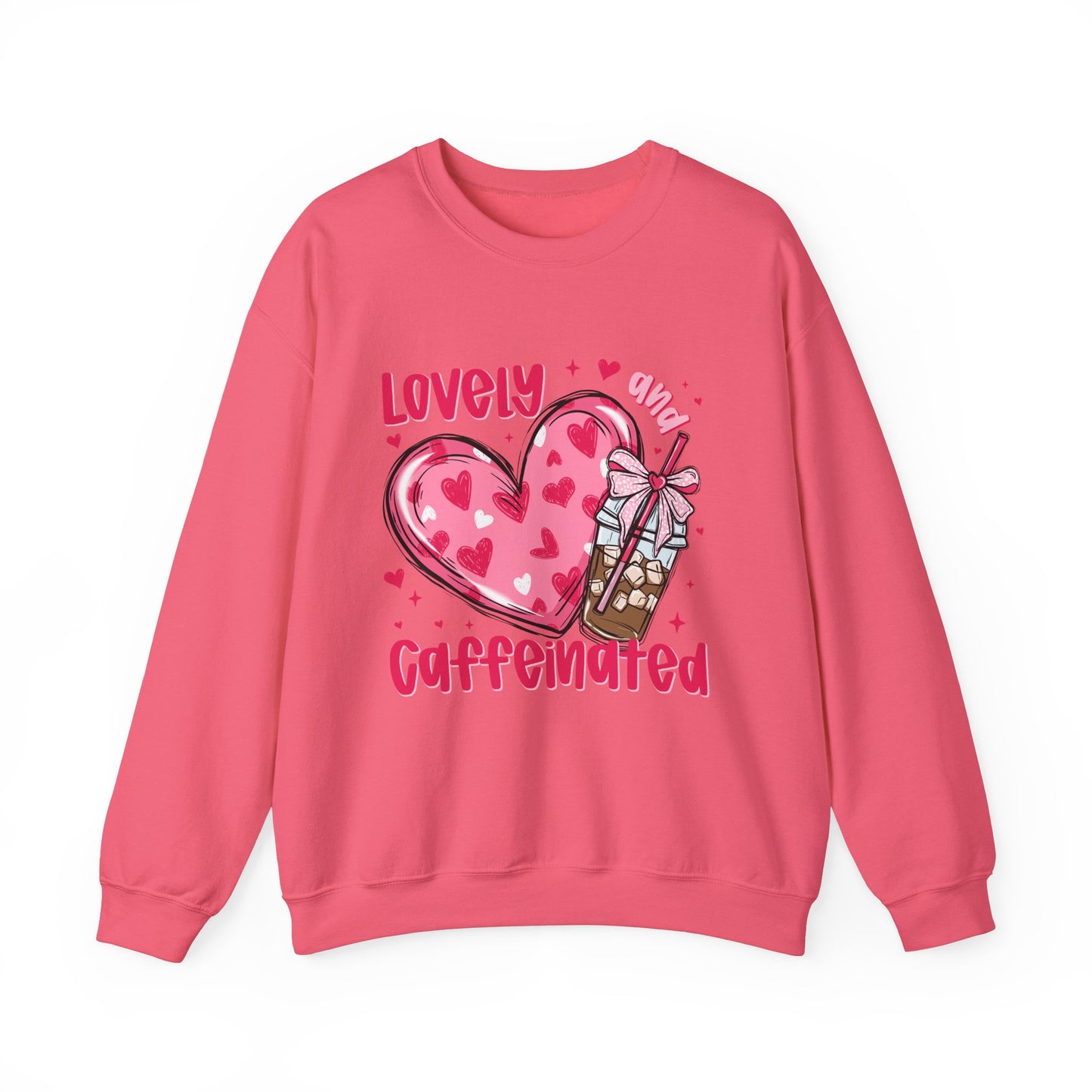 Lovely Caffeinated Unisex Crewneck Sweatshirt - Cozy Heart Design