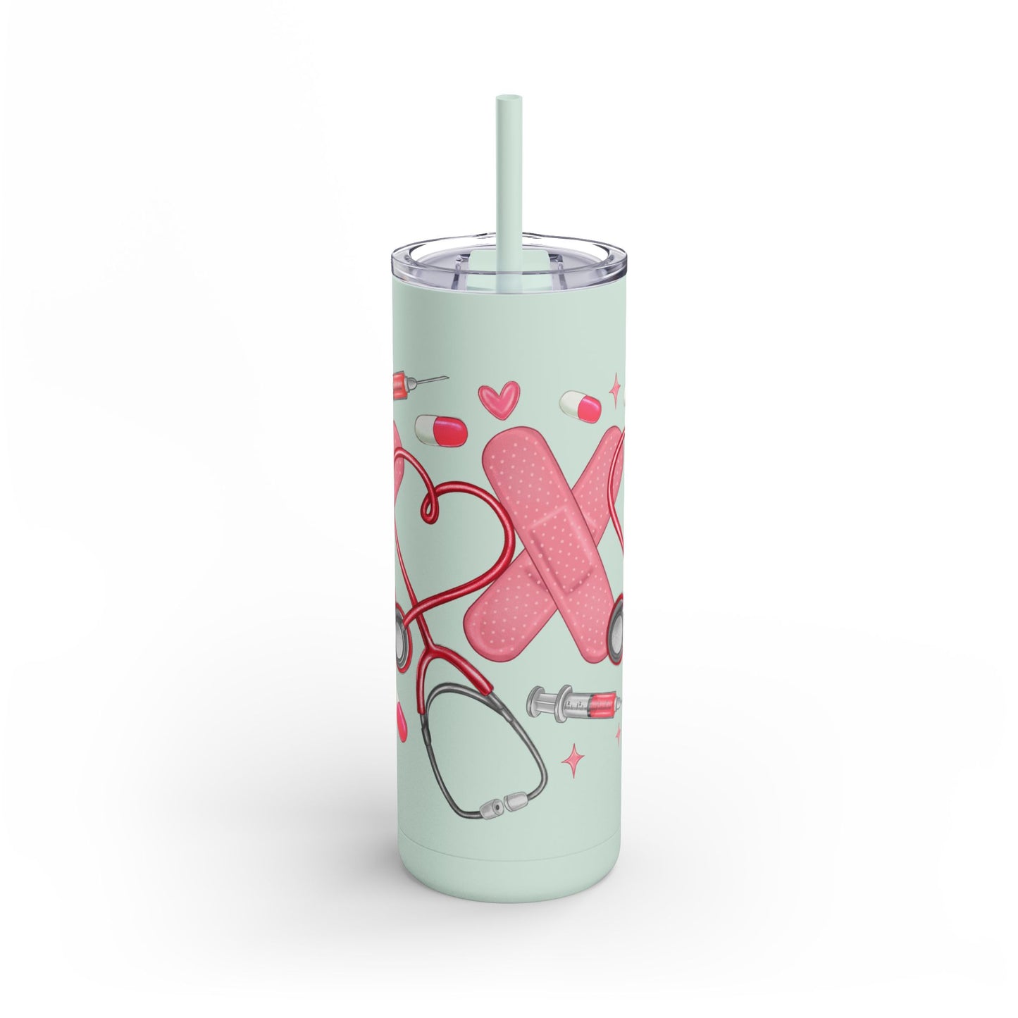 Healthcare Love Tumbler | 20oz Skinny Matte, Nurse Gift, Medical Student Accessory, Healthcare Appreciation, Stethoscope & Hearts