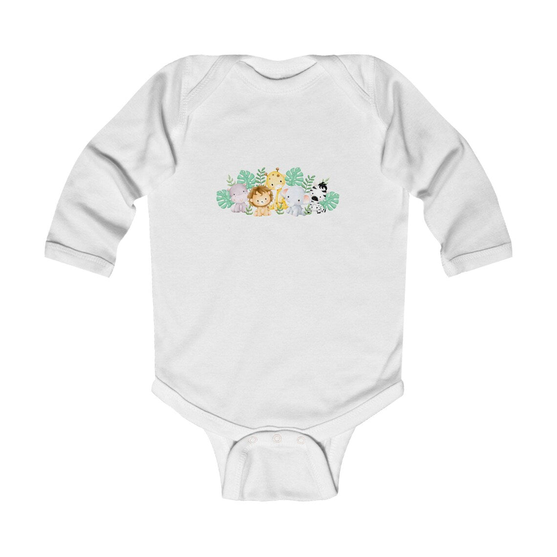 Adorable Safari Animal Crew Onesie and Beanie Set – Playful Baby Outfit